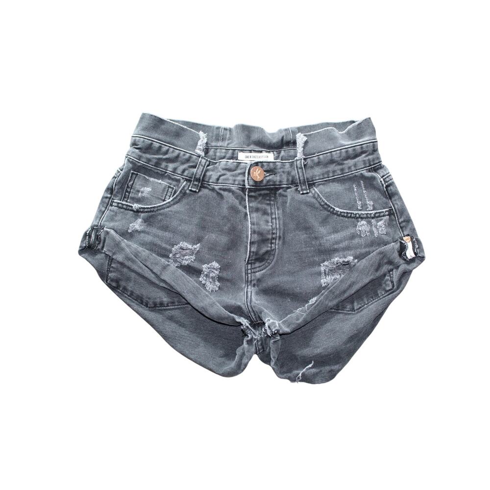 One X One teaspoon High Waist Cutoff Roll Cuff Shorts Black Cutout Waist Size 25